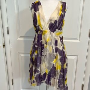 Alice and Olivia Short summer dress.  Vibrant colors. Purple, white and yellow